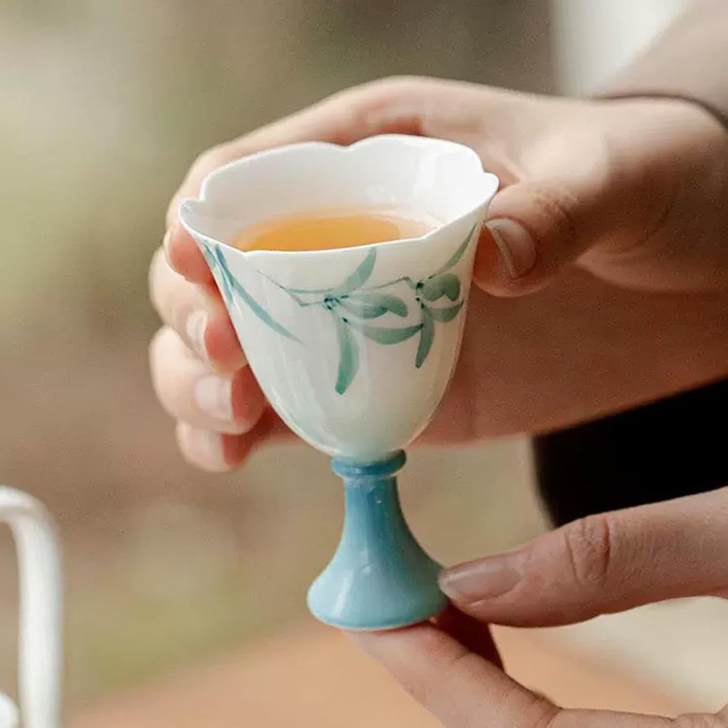 KAMMAK Ceramic Tea Cups Small, Cute Vintage Coffee Cup Set of 2, Porcelain Teacups Espresso Mug, 1.5oz Hand Painted Chinese Afternoon Tea Party Mugs, Birthday Gift for Women Men, Spring Beauty