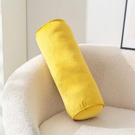 Cylinder Bolster Throw Pillow Roll Neck Pillow Velvet Round Bolster Decorative Throw Pillow for Couch & Bed Cervical Neck Pillow for Neck Home Office Car Decor (Yellow)