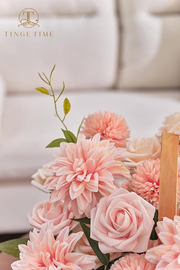 TINGE TIME Pink Artificial Flowers Combo Box Set, Fake Flower Leaf with Stems for DIY Spring Garland Wedding Bouquets Table Centerpieces Baby Shower Home Party Floral Arrangements Decorations