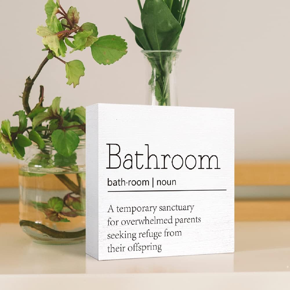 Funny Wood Sign for Bathroom & Toilet, Restroom Decor - Farmhouse Wooden Block Sign