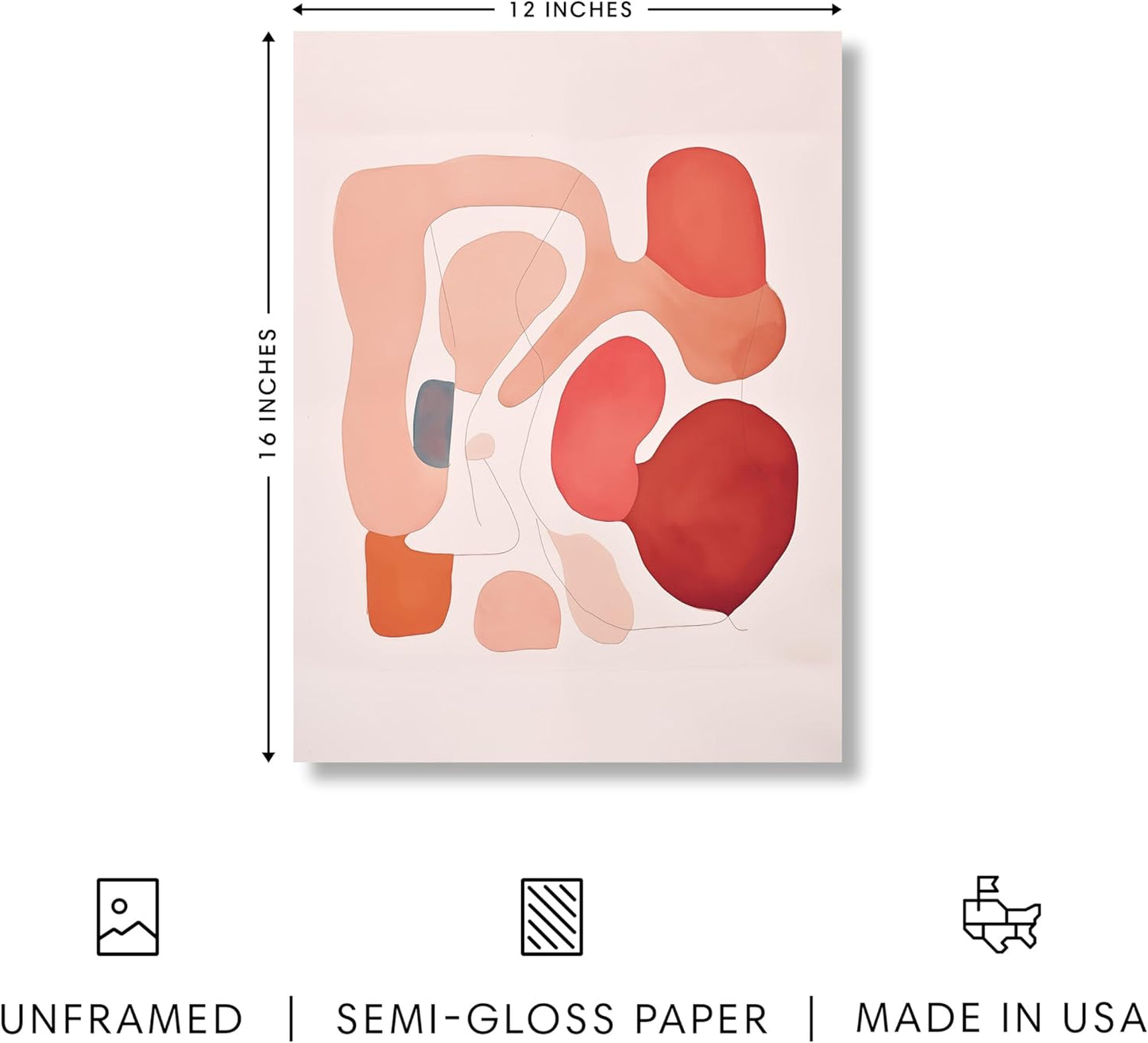 HAUS AND HUES Colorful Abstract Wall Art - Minimalist Retro Picture for Living Room Decor, Red and Pink Modern Wall Art Painting (Pink Abstract Shapes, Unframed, 12x16)