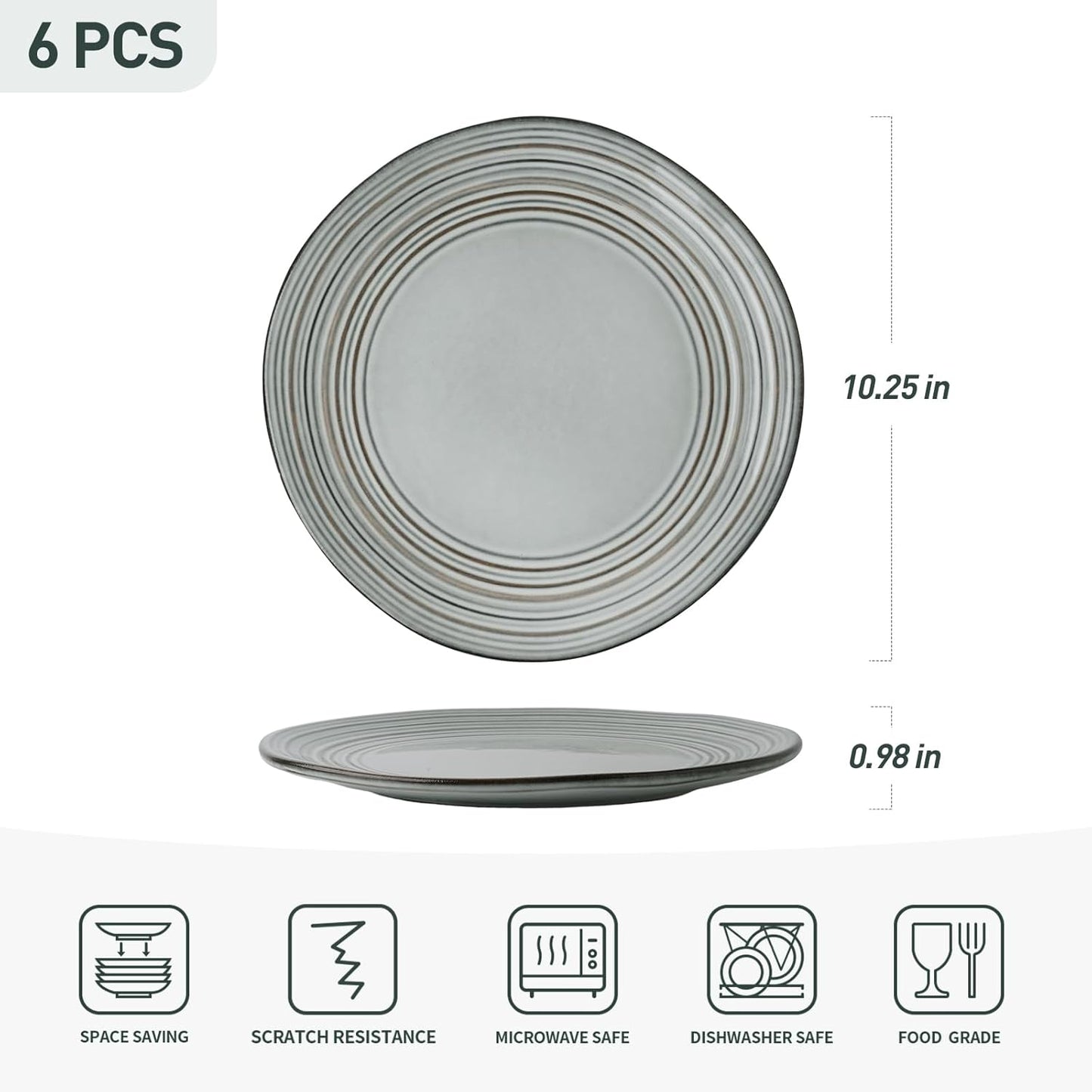 famiware Dinner Plates, 8 Inch Small Plate Set for 6, Dessert Appetizer Speckled Hand-made Ceramic Salad Plates, Microwave & Dishwasher Safe, Scratch Resistant, Twilight Series, Ashy Blue