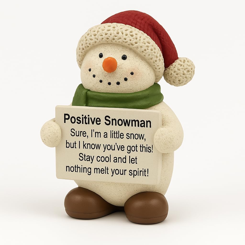 iStatue Positive Snowman Resin Figurine — Hand-Painted Mini Motivational Christmas Decor, Desk Ornament with Sign, Gift-Ready Holiday Stocking Stuffer for Home Office (Multicolor Snowman)