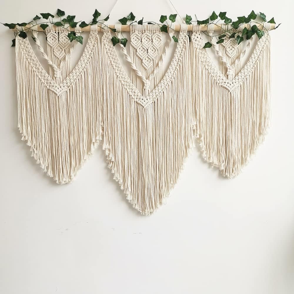 guzhiou large macrame wall hanging - Boho Tapestry Macrame Wall Decor Art- Chic Bohemian Handmade Woven Tapestry Home Decoration for Bedroom Living Room Apartment Wedding Party - 43"x32" (with Ivy)
