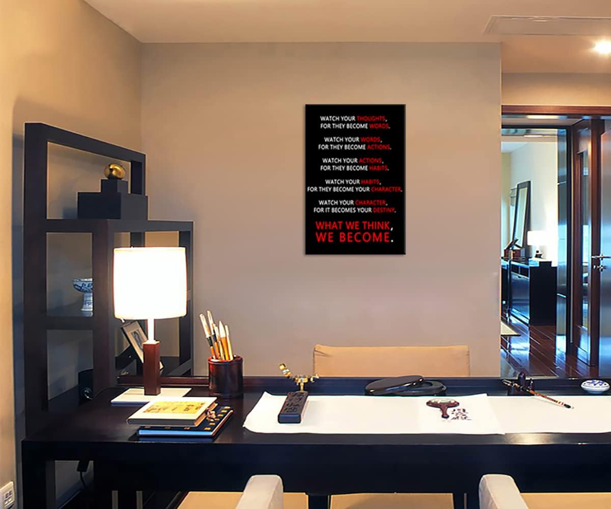 Inspirational Office Decor Wall Art Motivational Posters Watch Your Thoughts Pictures Prints on Canvas Positive Entrepreneur Quotes Artwork Home Gym Living room Framed Ready to Hang[24''W x 36''H]