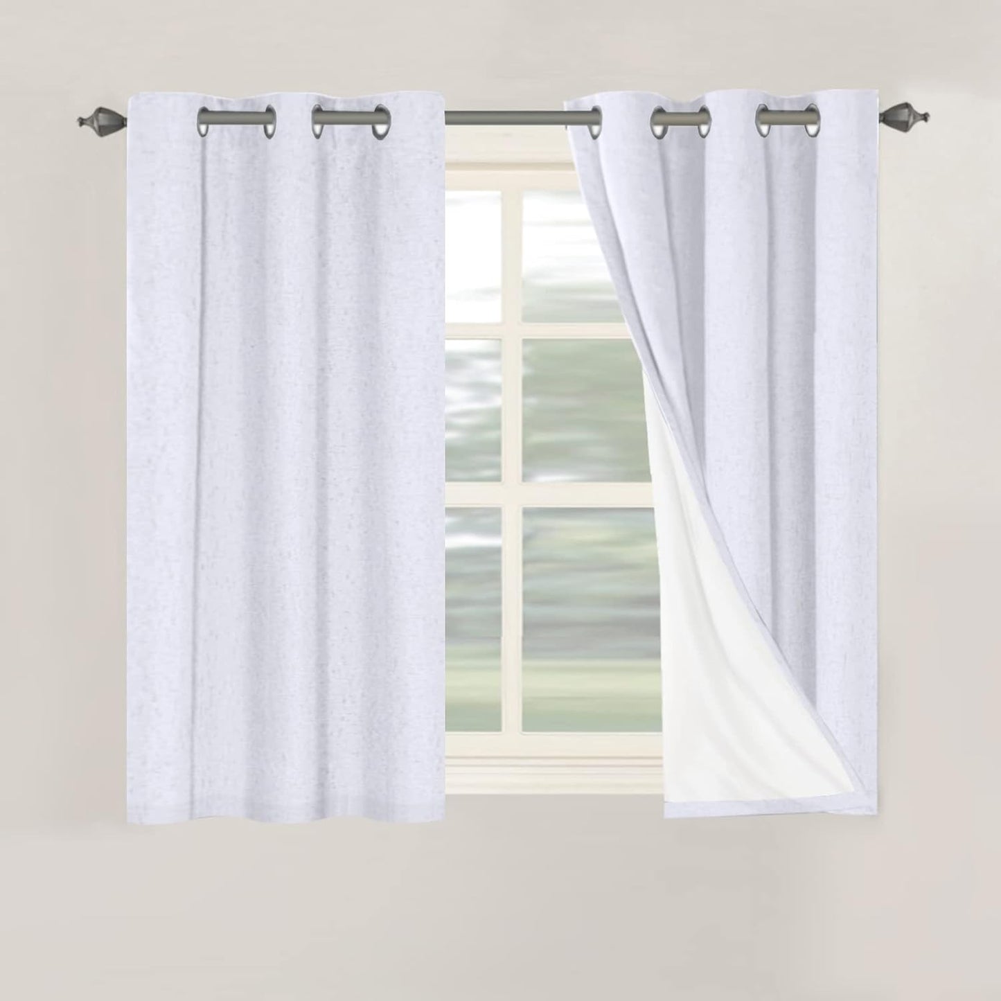 H.VERSAILTEX Primitive Linen Curtains 100% Blackout Curtain Drapes Burlap Curtains with White Thermal Insulated Liner, Grommet Top Drapes Living Room/Bedroom (2 Panels, 42 x 45 Inch, Bright White)
