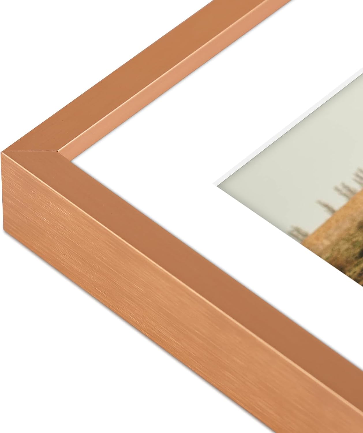 Frametory - 12x16 Aluminum Collage Picture Frame - Display 5x7 Pictures with 4 Openings Mat - Real Glass Front - Horizontal/Vertical Wall Mount - Rose Gold 1 Pack
