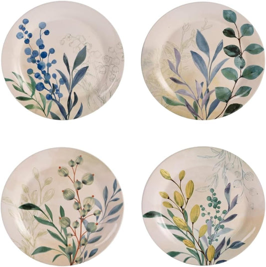 Bico Botanical Valley Salad Plates Set of 4, 8.75 Inch Ceramic Dessert Plates for Salad, Appetizer, Side Dishes, Microwave and Dishwasher Safe, Gift for Housewarming and Thanksgiving