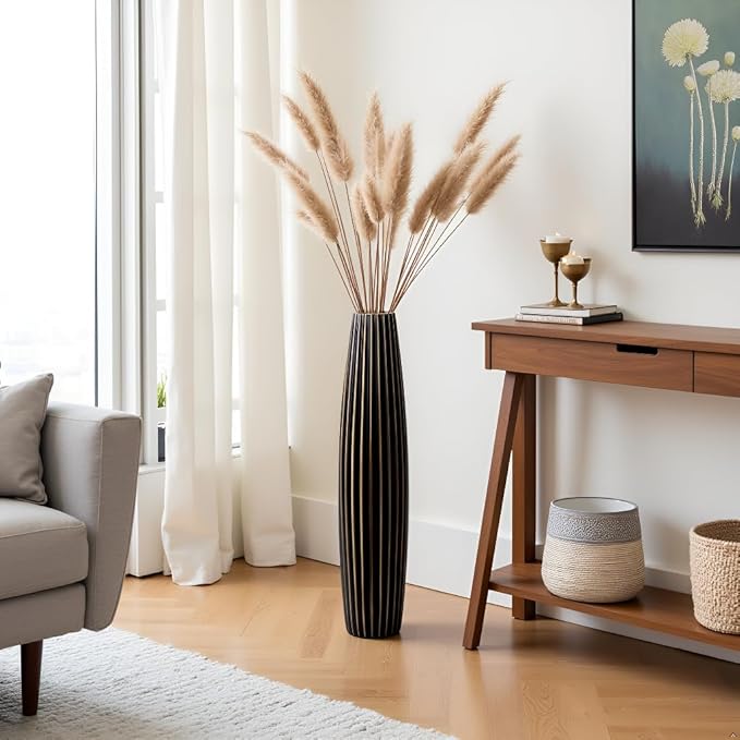 Floor Vases, Tall Floor Vase 23.6 inch (60CM, 1.96FT) Tall Vases, Sturdy Black Vase for Living Room Decor, Resin Bronze Color