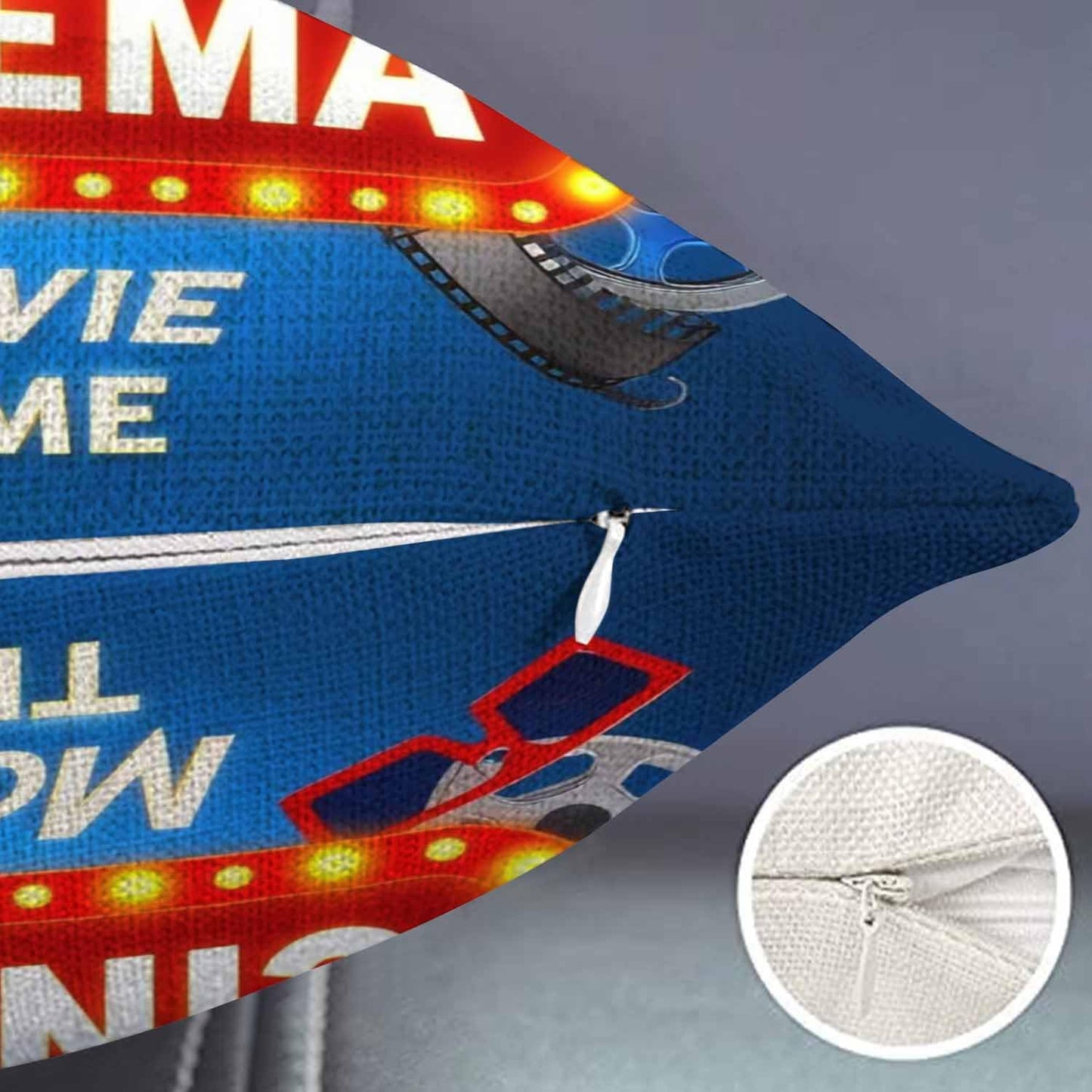 Cinema Movie Time Throw Pillow Cover,Popcorn Drink Clapping Board and Other Objects On Cinematograph Lumbar Cotton Linen Throw Pillow case Cushion Cover for Sofa Home Decorative Oblong 12x20 Inches