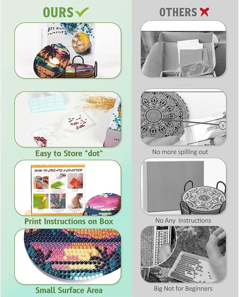 Clendo 8Pcs Diamond Painting Coasters Kits, DIY Landscape Diamond Art Coaster Kits with Holder, Small Diamond Painting Kits for Adults & Kids Art Craft Supplies