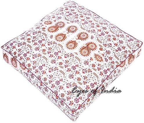 Eyes of India - Mandala Floor Pillow Cover Meditation Cushion Seating Throw Hippie Round Colorful Decorative Bohemian Indian Pouf Ottoman Handmade Cover ONLY (Orange N1, 35" x 35")