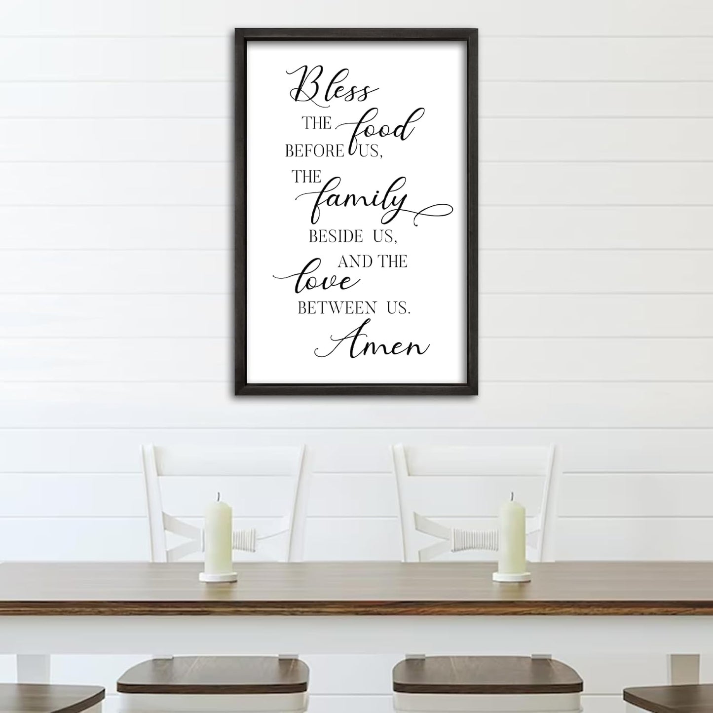 comurdyo Bless the Food Before Us Sign Wall Decor 16"×24" for Dining Room Kitchen Wall Art Framed Wood Hanging (Black)