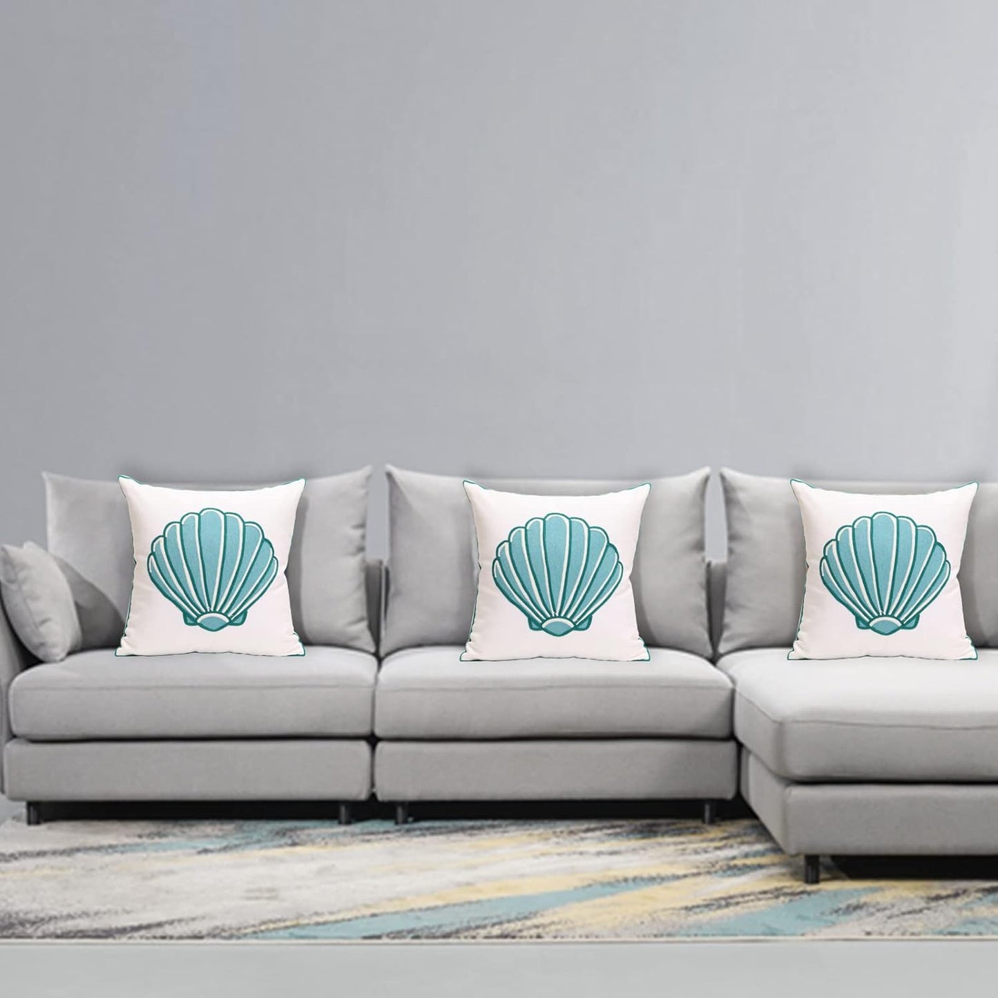 1 PCS Embroidered Throw Pillow Cover Cotton Decorative Square Cushion Cases Pattern Art Covers for Home Sofa Bed and Chair case Creative Luxurious 18 x 18 Inch (Dark Blue)