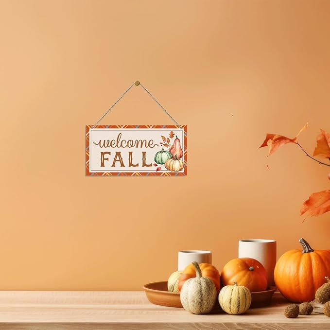 Welcome Fall Sign, Autumn Front Door Porch Hanging Decoration, Decorative Wooden Hanging Signs, Farmhouse Home Wall Decor, Autumn Wall Art, Fall Harvest Party Decorations