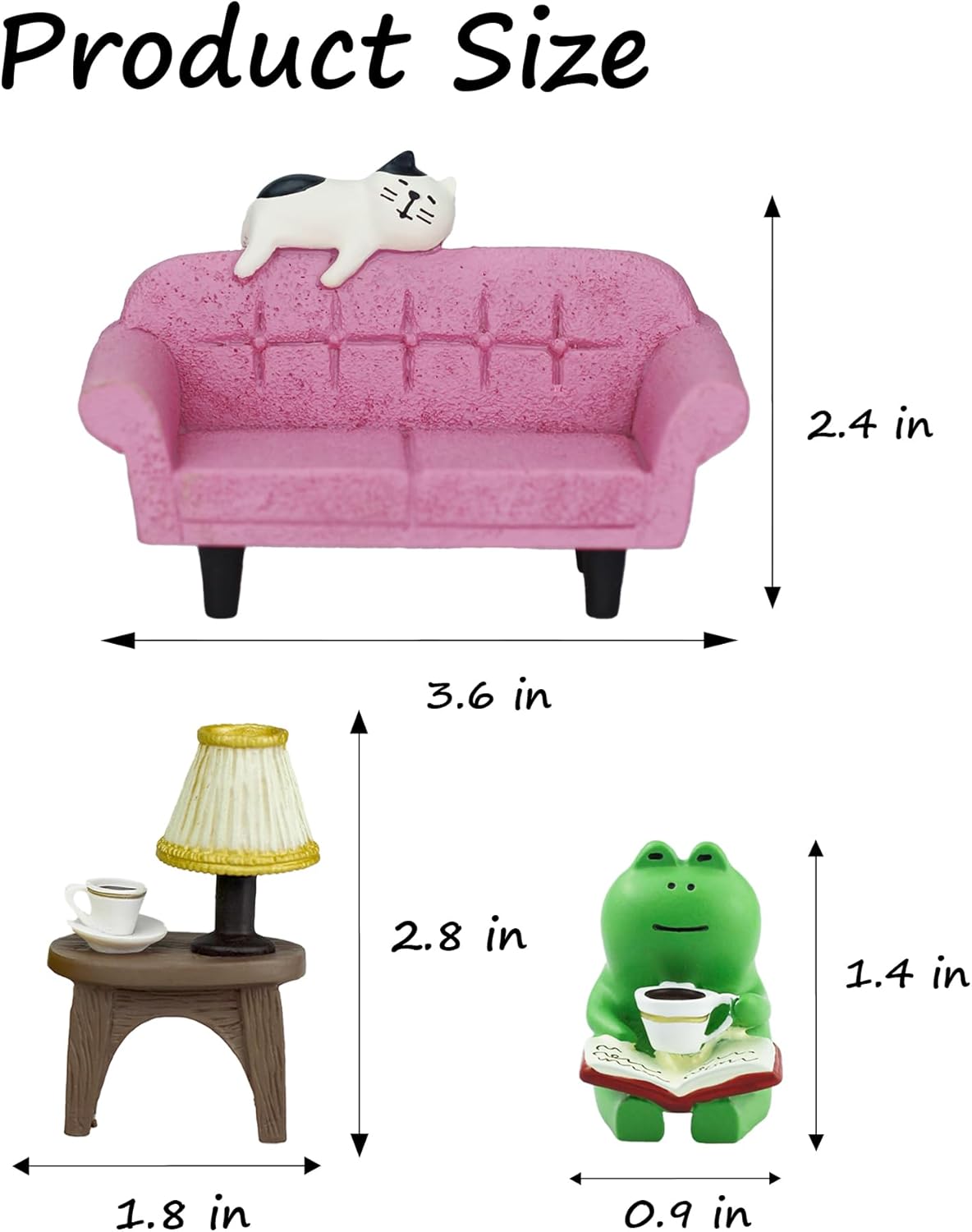 Cute Mini Frog Figurine with Small Sofa and Lamp Table Resin Figure for Office Home Decor for Frog Lovers (Pink Sofa)