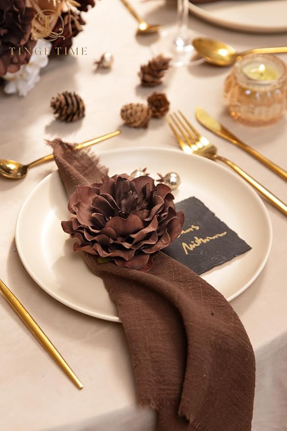 TINGE TIME Artificial Flowers Combo Set, Gradient Color Flower Leaf with Stems for DIY Wedding Bouquets Centerpieces Baby Shower Party Home Decorations (Mocha Brown)