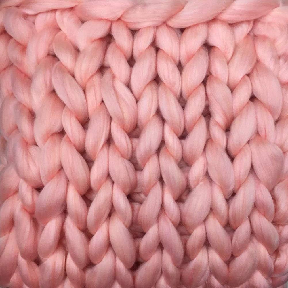 Knit Chunky Blanket Giant Throw Merino Wool Yarn Hand Made Bed Sofa Chair Mat(Pink 40"x60")