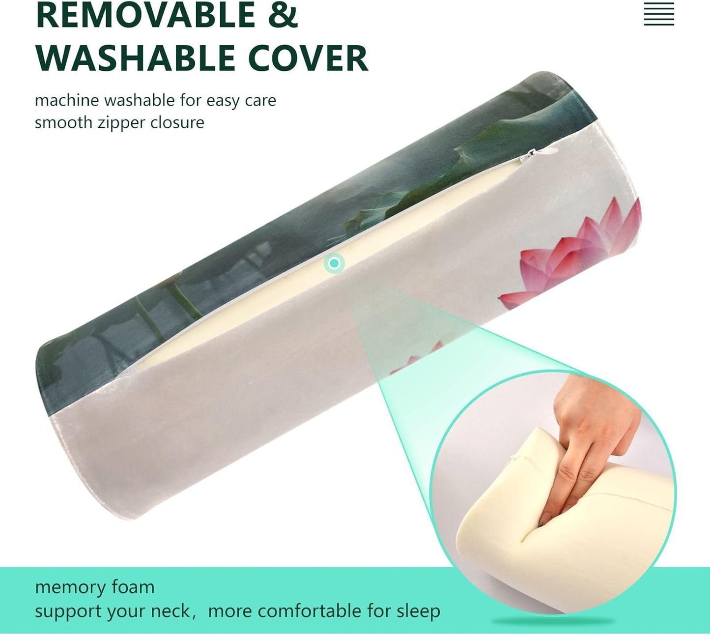 Flower Bolster Pillow, Round Pillow for Bed with Removable Washable Cover, Cylinder Pillows for Head, Neck, Back and Legs Cervical Neck Sleeping 5.5 x 17 Inch