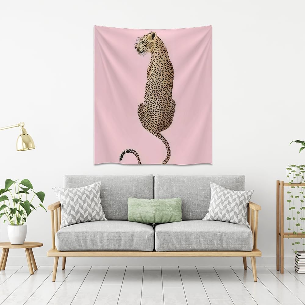 Medpol Pink Cheetah Tapestry Funky Preppy Leopard Wall Hanging Funky Dopamine Animal Tapestries Minimalist Aesthetic Wall Decor for Living Room Bedroom 60x80inch