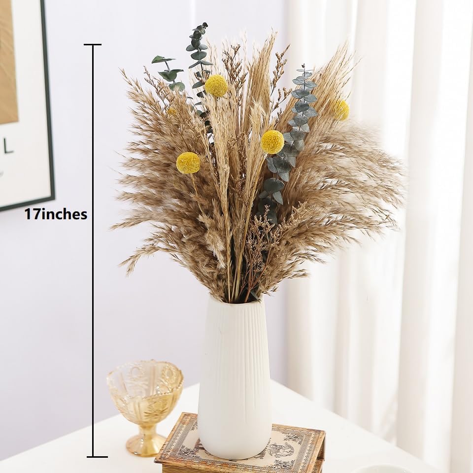 Dried Flowers Boho Bouquet,Pampas Grass for Western Decor,Rustic Farmhouse Flower for Bohemian Home,Bedroom,Living Room,Wedding Table Centerpieces (Bouquet_B, 17 inches)