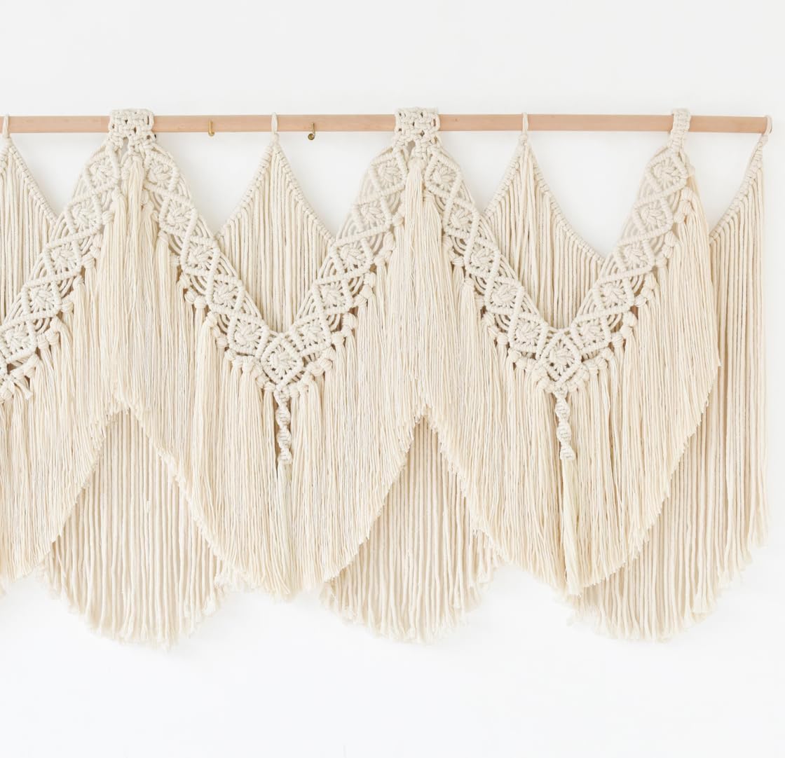 IOWER Macrame Wall Hanging Wedding Hanger Macrame Wall Decor Dorm Craftsmanship Handmade Tassel Knotting Boho Fiber Art Home Room Decor 47" W x 25" L