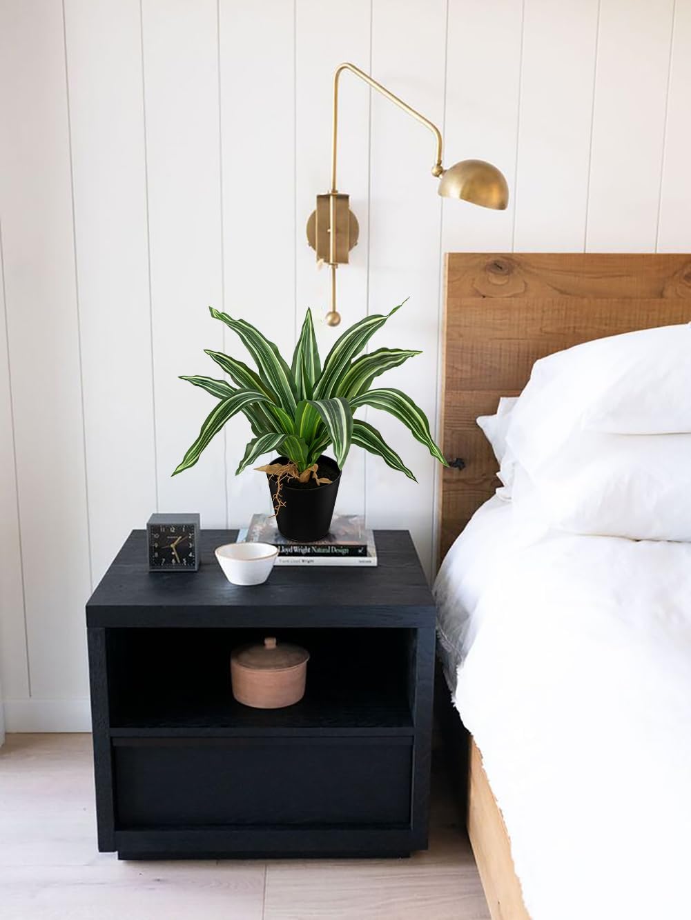 DILATATA Artificial Dracaena Plant in Black Pot 13.8 Inch Faux Potted Dracaena Silk Plant Fake Yucca Tree Tropical Plant for Home Office Living Room Indoor Outdoor Decor