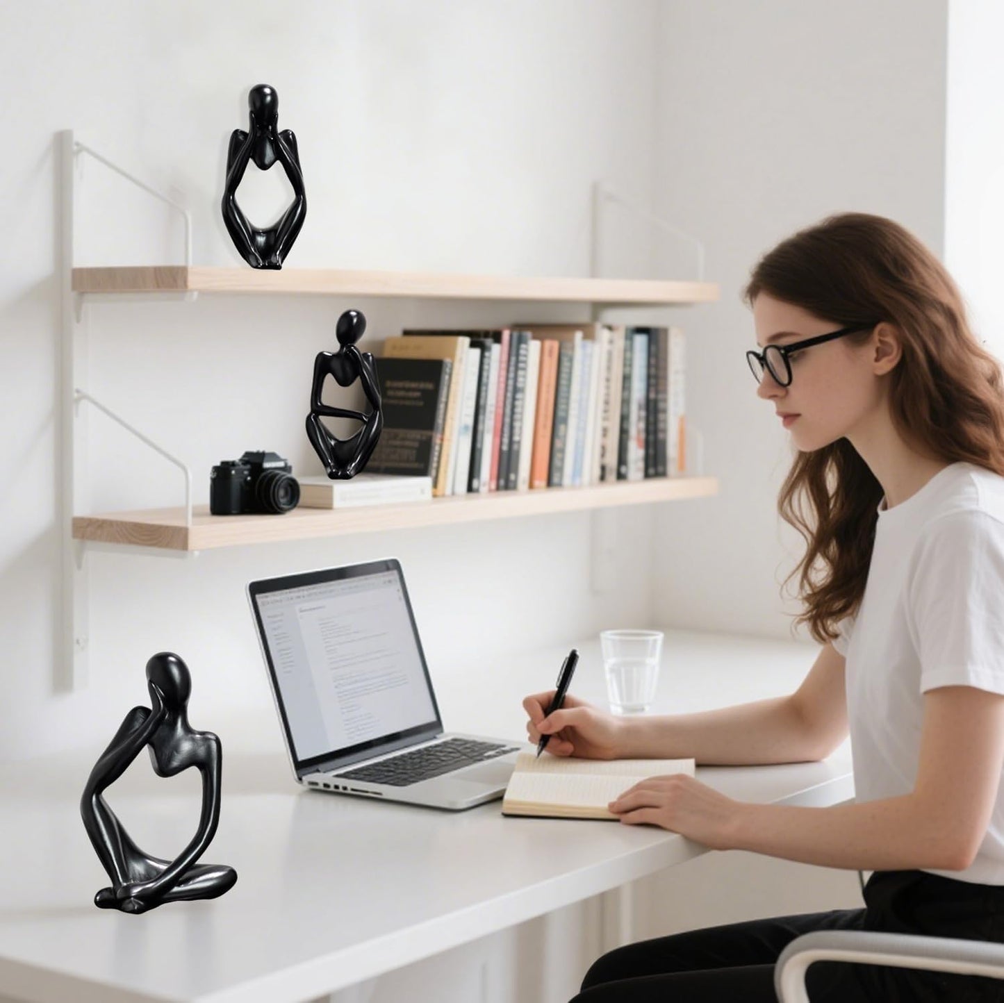 Mingzhang 3pcs Thinker Statue Abstract Art Thinker Figurines Black Home Decor for Living Room, Office, Coffee Table, Bookshelf Decoration, Housewarming Gifts