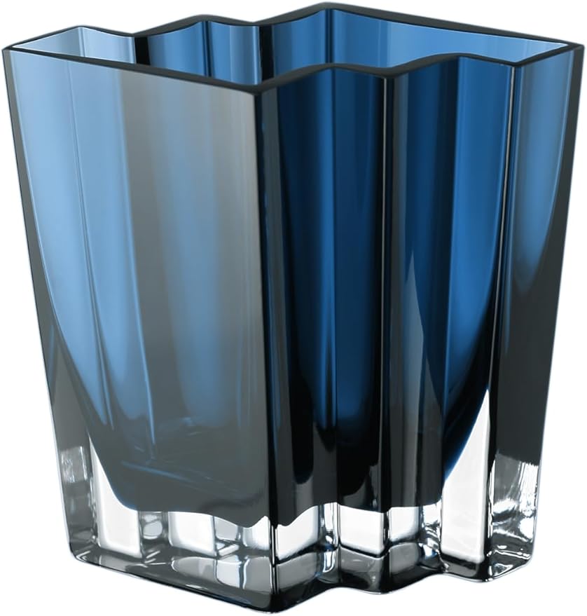 Glass - Vase - Blue - Teal - Chevron Design - 6.75" Height - Heavy Durable - Made in Europe - by Barski