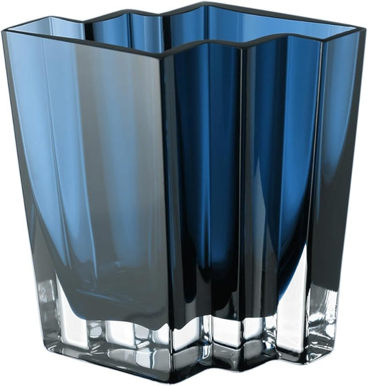 Glass - Vase - Blue - Teal - Chevron Design - 6.75" Height - Heavy Durable - Made in Europe - by Barski