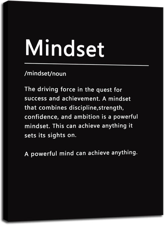 Mindset Noun Motivational Canvas Wall Art Picture Inspirational Posters Inspiring Entrepreneur Quotes Painting Print Artwork Office Decor Home Gym Living Room Framed Ready to Hang[18''W X 24''H]