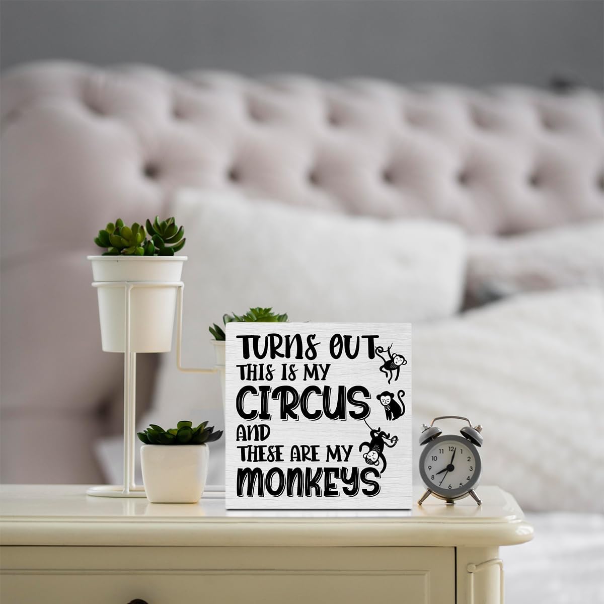 Funny Gifts for Coworker Promotion Monkey Decor Rustic Wooden Box Sign, Desk Decor Office Desk Accessories for Table Home Bedroom Farmhouse Bathroom Cubicle Decorations Wood Block Plaque Box Sign