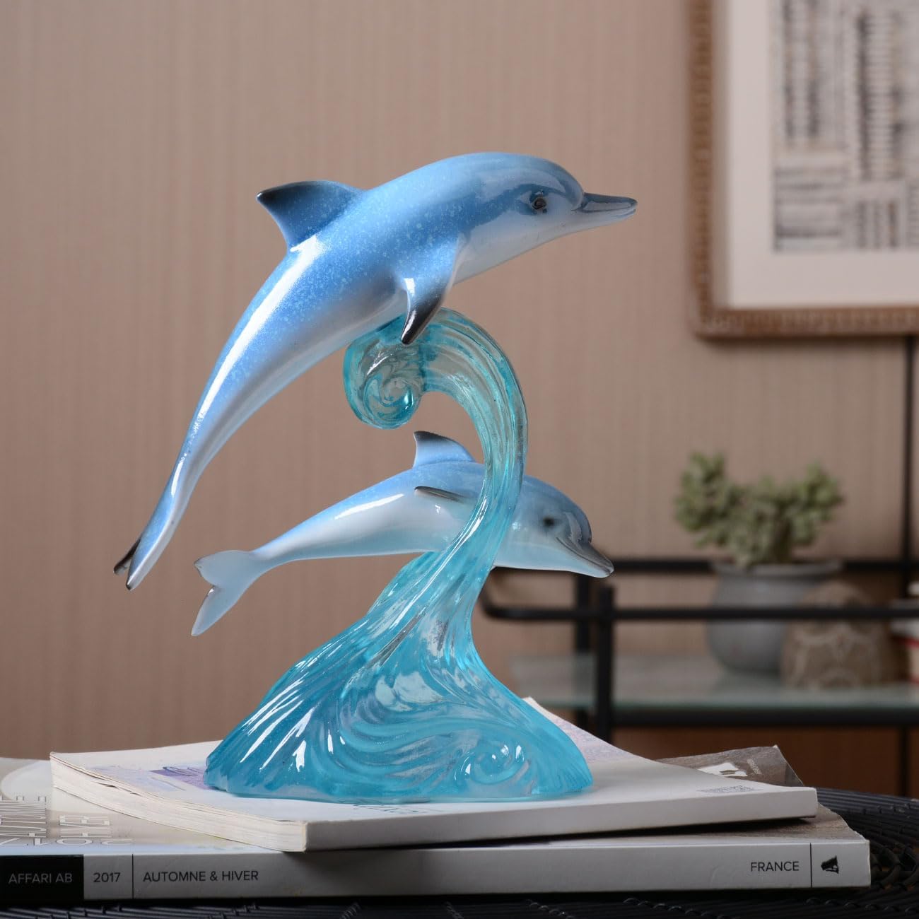 HAUCOZE Dolphin Decor Figurine Ocean Statue Sculpture Modern Arts Gifts Polyresin 8.7 inch