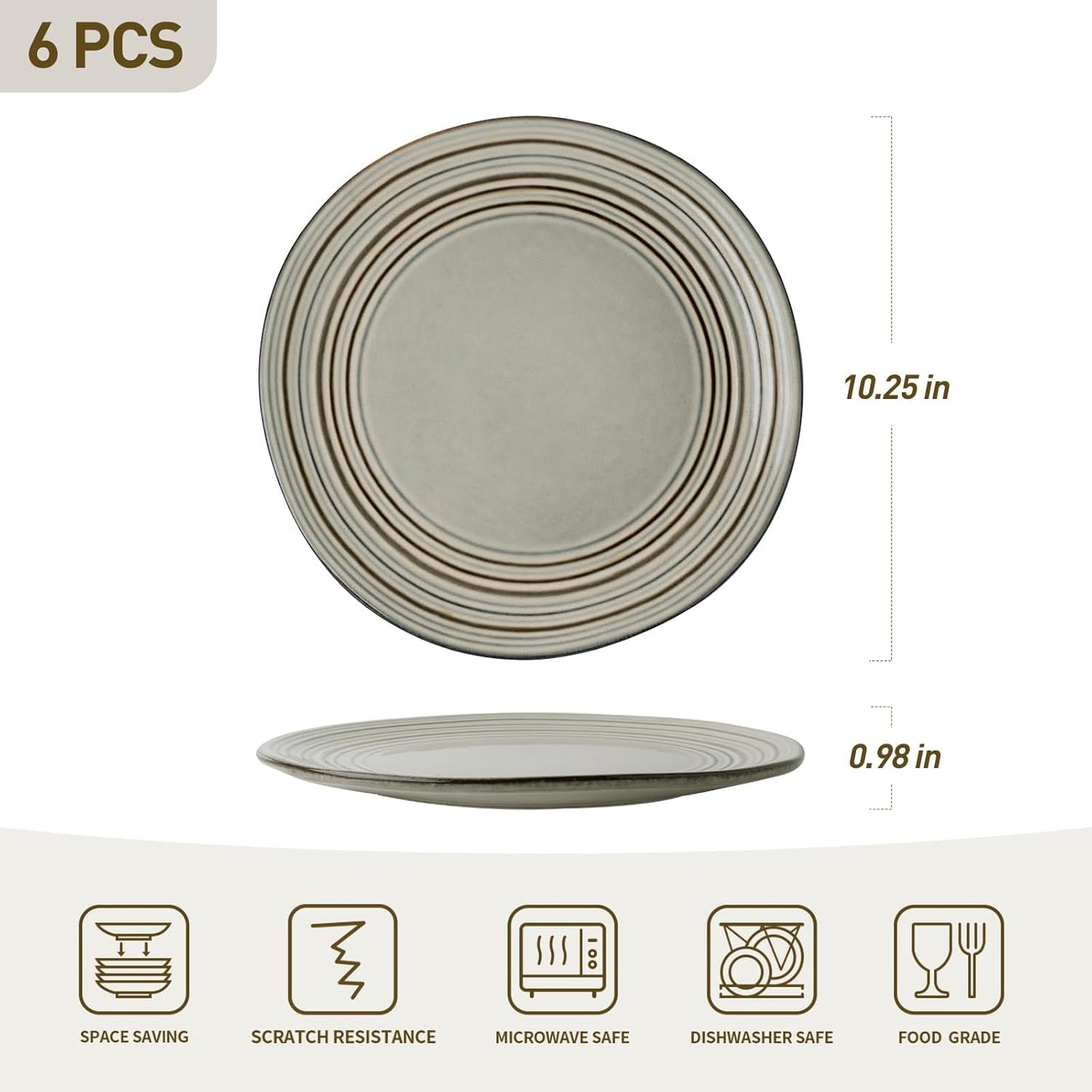 famiware Dinner Plates, 8 Inch Small Plate Set for 6, Dessert Appetizer Speckled Hand-made Ceramic Salad Plates, Microwave & Dishwasher Safe, Scratch Resistant, Twilight Series, Terre-verte