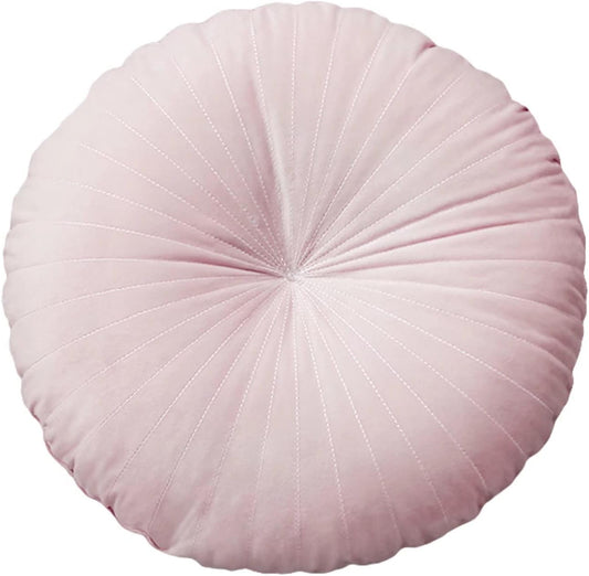 HLOVME Round Pillow Cushion for Couch Velvet Decorative Small Throw Pillow Solid Color for Living Room Bed Floor 15.7”, Light Pink