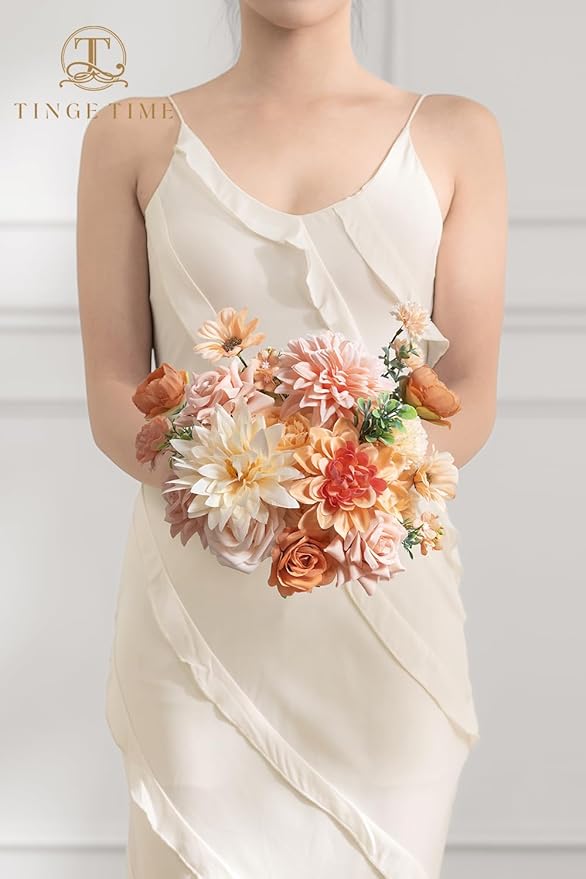 TINGE TIME Fake Flowers Artificial Flowers Peonies Bulbous Chrysanthemum Daisy Hydrangea Sunflower Violets Dahlia Daffodils Epiphyllum Orchid Cherry Blossom Camellia Leyaron (Blush & Champagne)