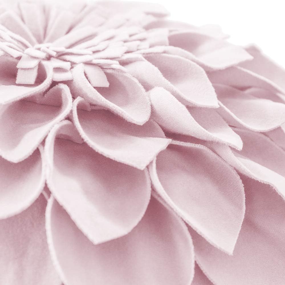 JWH Handmade 3D Flower Pillow Covers Aesthetic Decorative Round Throw Pillow Floral Accent Pillow Cases Velvet Pillowcase Cute Cushion for Bed Couch Bedroom Decor Sham 14 Inch Light Pink