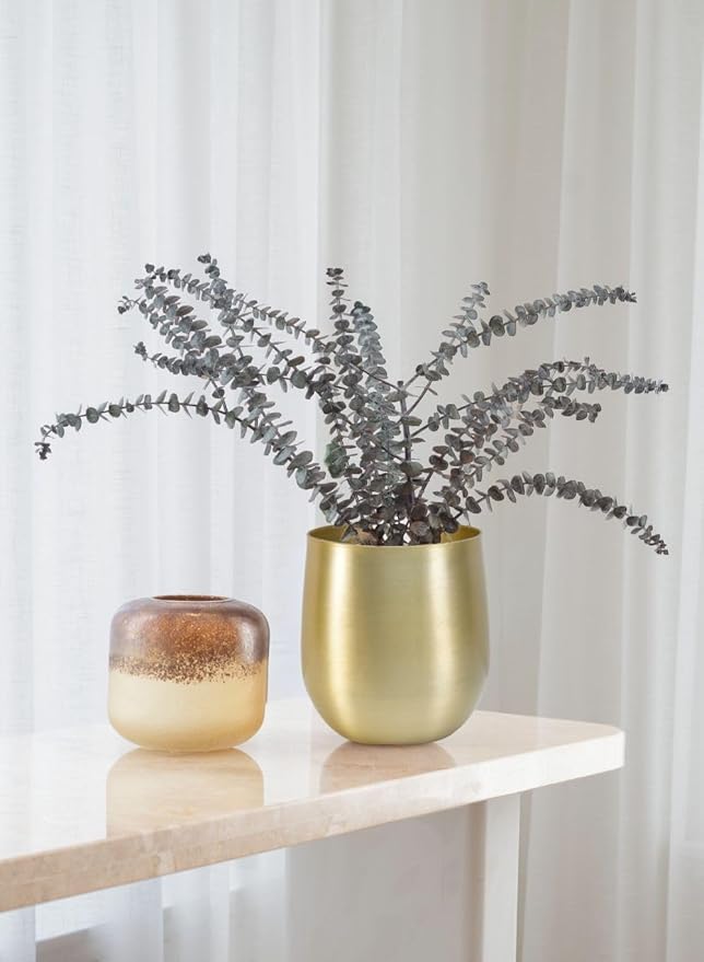Serene Spaces Living Brass Look Aluminum Vase, Brass Decorative Accents Use as Brass Planter for Plant, Gold Flower Vase for Wedding or Event Centerpiece, Metallic Pot for Home, Medium, Set of 6
