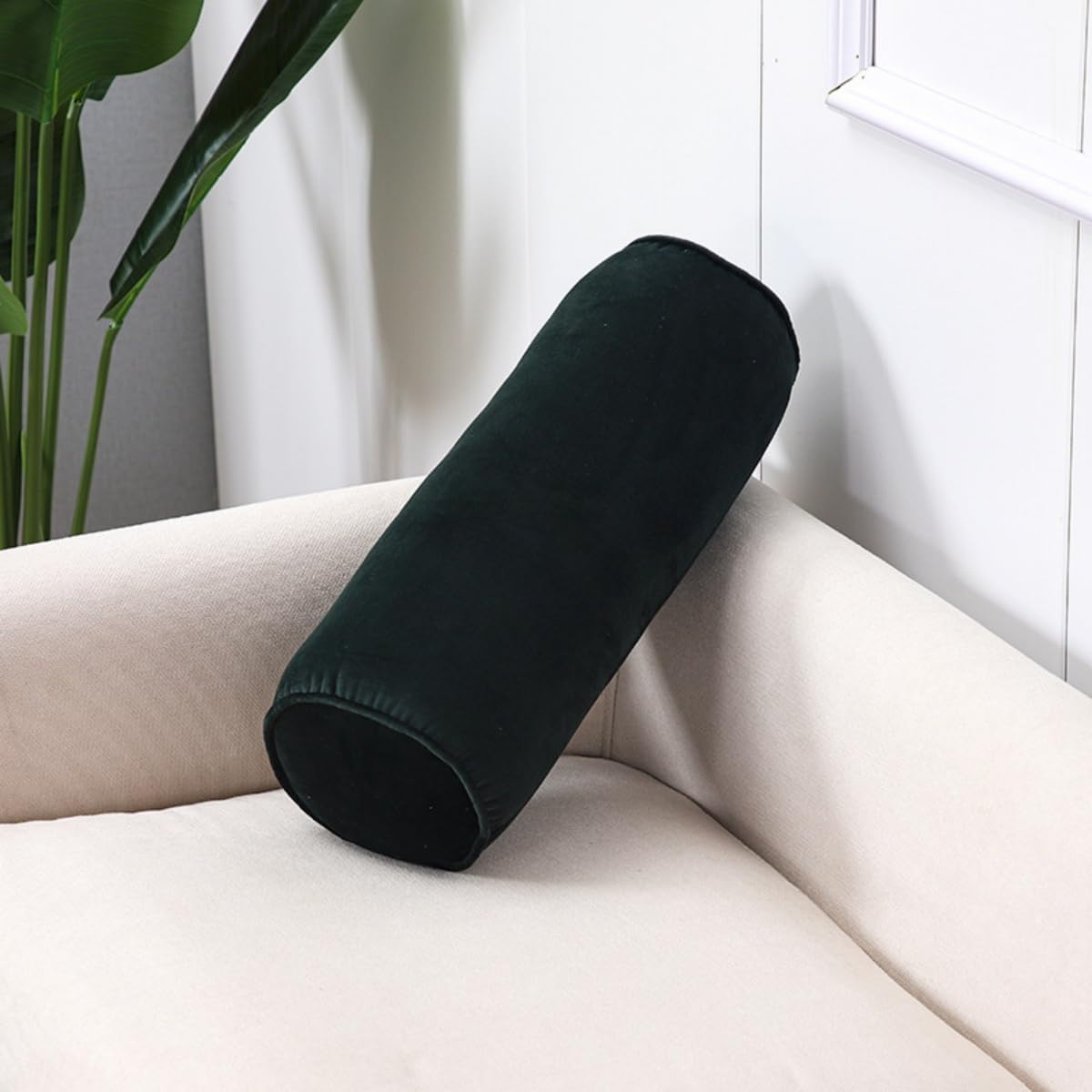 Cylinder Bolster Throw Pillow Roll Neck Pillow Velvet Round Bolster Decorative Throw Pillow for Couch & Bed Cervical Neck Pillow for Neck Home Office Car Decor (Black)