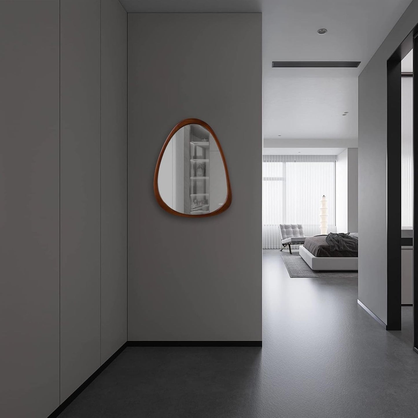 COOL2DAY Irregular Asymmetrical Wood Wall Frame Mirror, Abstract Decorative Odd Shaped Mirror for Living Room, Bedroom, Entryway, Bathroom - 28"x 22"