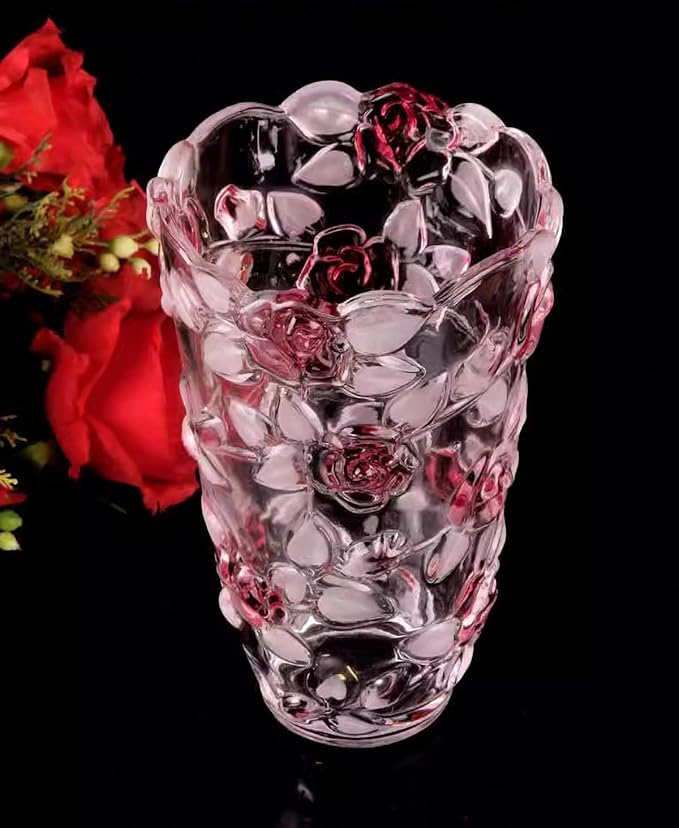 Glass Flowers Vase 9.3 inch Tall, Unique Crystal Vases for Tables Centerpieces, Vintage Rose Large Vases Christmas Thanksgiving Gifts