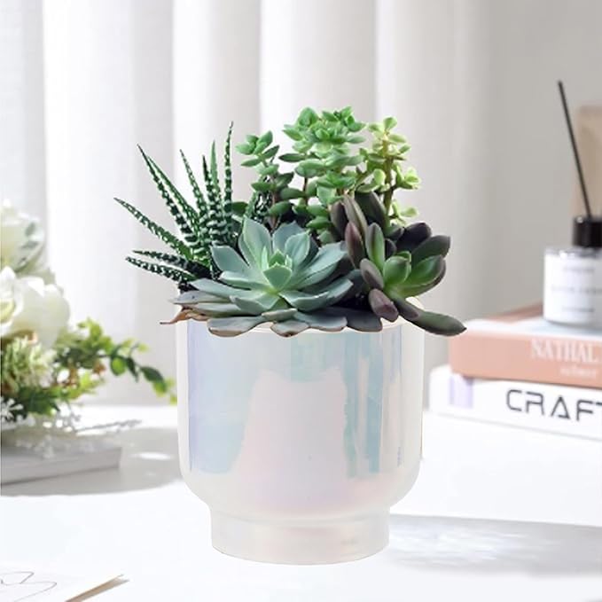 LB Blue White Ceramic Planters for Indoor Plants, Succulent Plant Pots Ceramic Plant Pot, Modern Flower Pots for Living Room Office Home Decor, Round Flower Pot of 4.3 Inch(Plant Not Included)