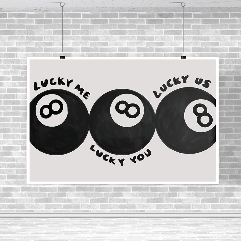 Lucky Me Lucky You Lucky Us Quote Cool Canvas Wall Art Vintage Black 8 Balls Poster Playful Billiards Print Paintings Trendy Aesthetic Pictures Decor for Home Game Room Bar Cart 16x24inch Unframed