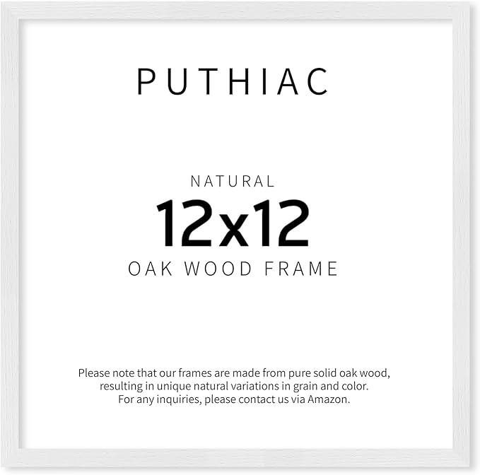 12x12 White Oak Wood Picture Frame - Minimalist 12x12 Poster Frame, 12"x12" Picture Frame Wood, Natural Solid Wooden Picture Frames for Wall Art Photo and Prints (1 Pack, White)