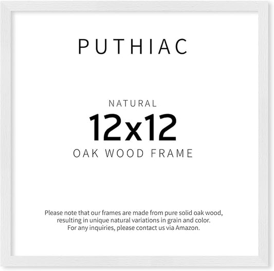 12x12 White Oak Wood Picture Frame - Minimalist 12x12 Poster Frame, 12"x12" Picture Frame Wood, Natural Solid Wooden Picture Frames for Wall Art Photo and Prints (1 Pack, White)