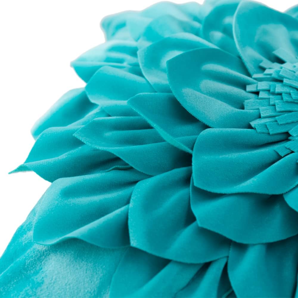 Decorative 3D Flower Throw Pillow Covers Handmade Pillowcases for Sofa Bed Home Room Decor 18 x 18 Inch Teal