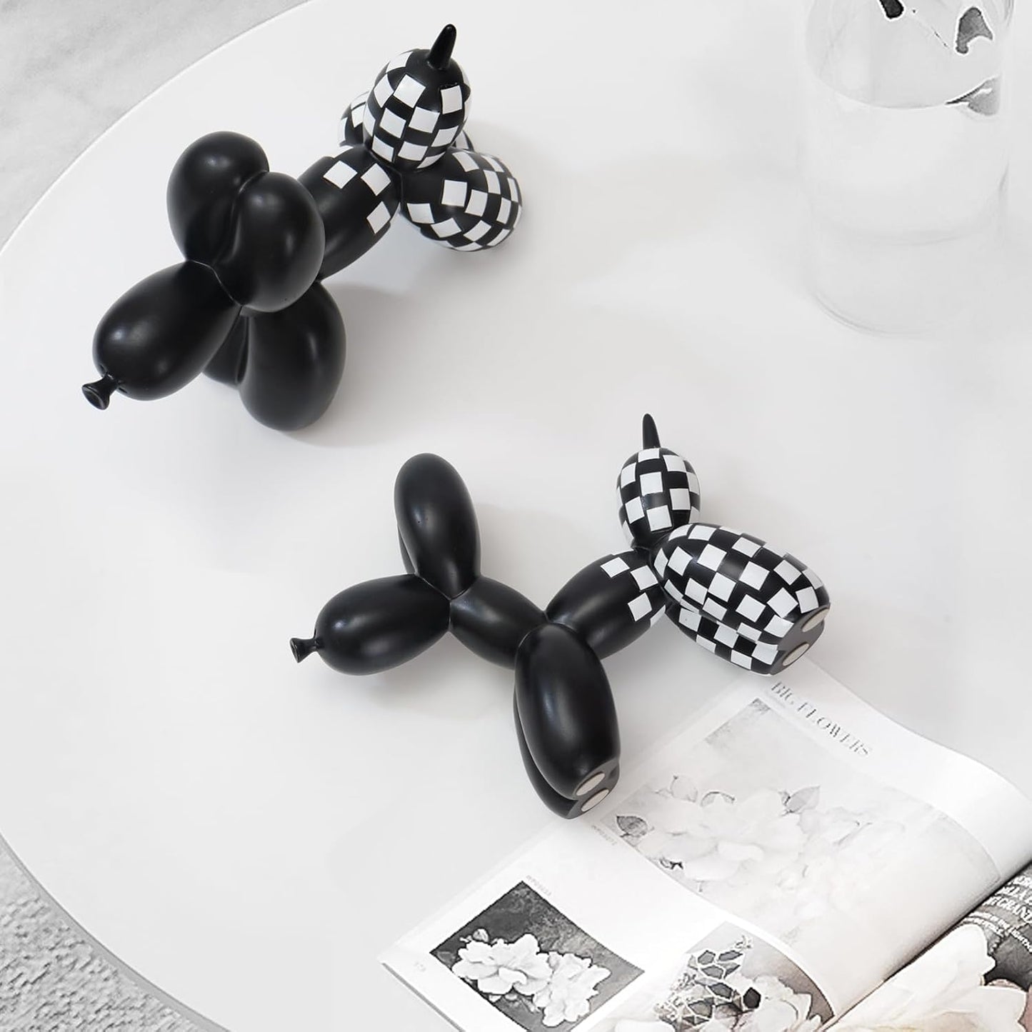 GDYOOSHOW 7 Inch Balloon Dog Decor Balloon Animal Sculpture Creative Puppy Crafts for Modern Bedroom Office Desktop (Black and White Check, H-7inch)