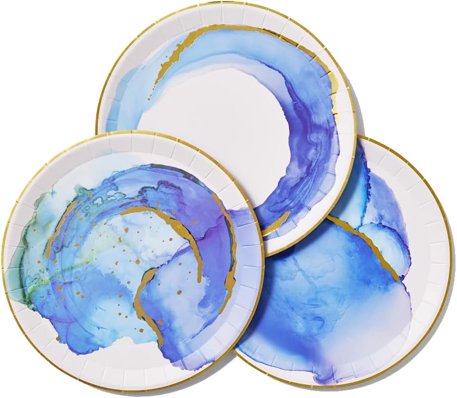 Coterie - Ocean Watercolor Large Paper Plates for Bridal, Baby Shower, Tea Party - Set of 10 | 9.25" Dinner Plates