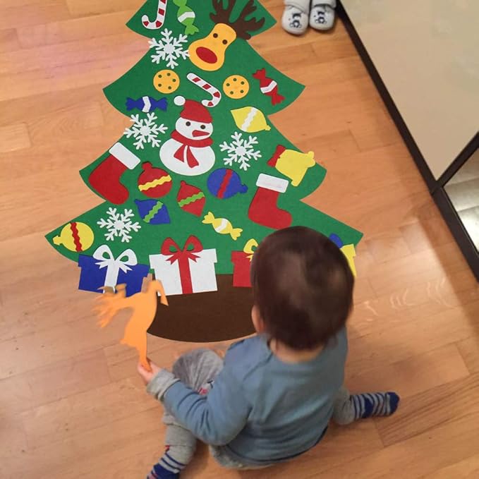 3.2 Ft Felt Christmas Tree for Toddlers with 30 Detachable Christmas Ornaments, Xmas Gifts, Door Wall Hanging Decorations