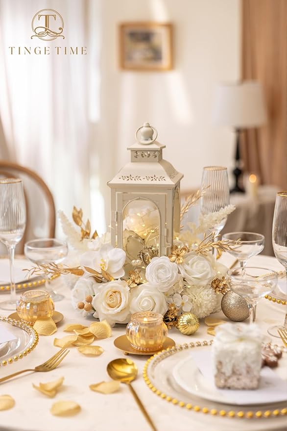 TINGE TIME Roses Artificial Flowers White Faux Flowers Bulk for DIY Bridal Wedding Bouquets Baby Shower Centerpiece Table Home Decorations（Brilliant White）